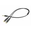 Audio adaptér Gembird CCA-417M, 4-pinový 3,5 mm samec na 2x 3,5 mm samica, 0,2 m, čierny
