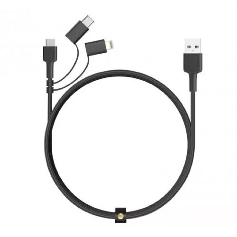 AUKEY CB-BAL5 opletený kábel 3 v 1, Micro USB / USB-C / Lightning, 1,2 m, čierny