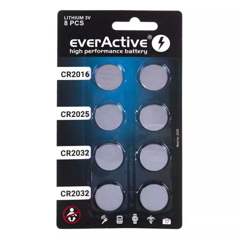 8 ks sada lítiových batérií everActive 4 x CR2032, 2 x CR2025, 2 x CR2016