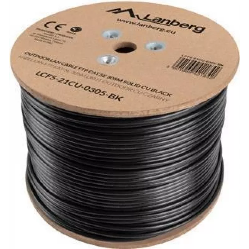 Lanberg LCF5-21CU-0305-BK inštalačný kábel Cat5e F/UTP vonkajší, plný medený vodič, 305 m, čierny