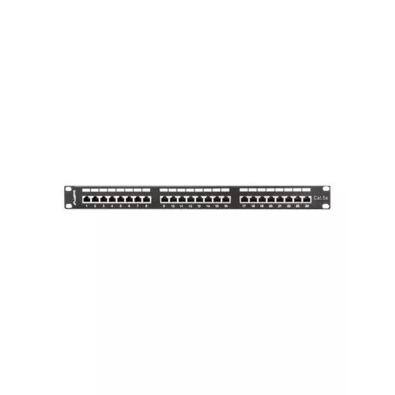 Patch panel 1U LANBERG PPS5-1024-B — 24-portový RJ-45 Cat5, kov, čierny, racková montáž