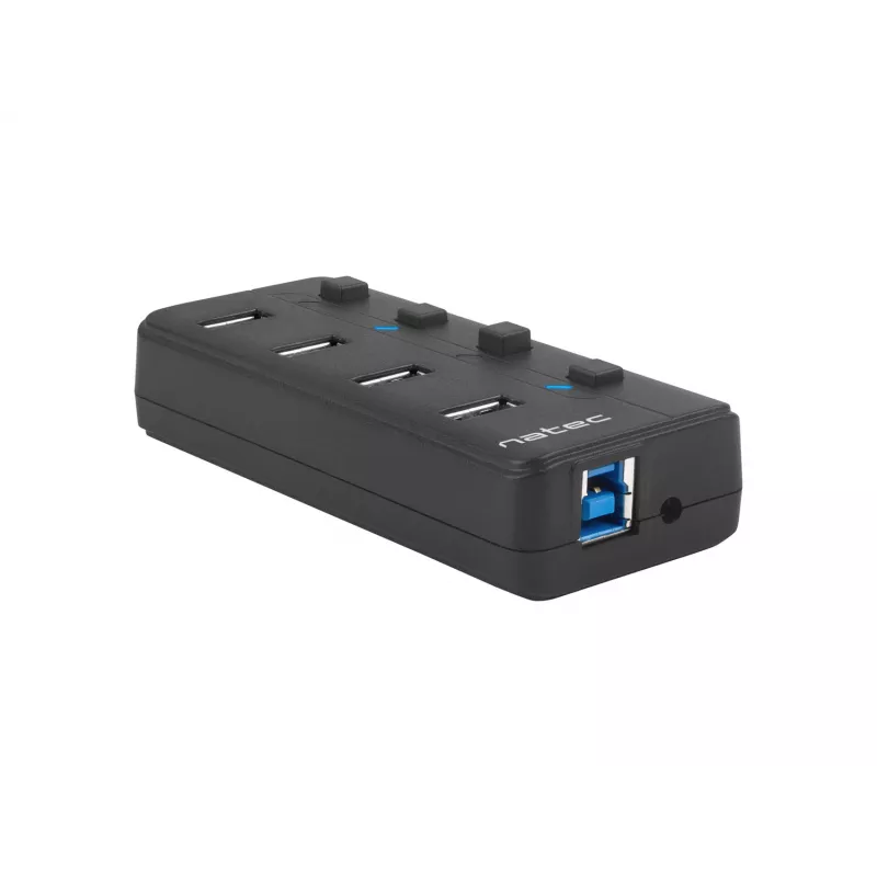 Natec Mantis 2 NHU-1557 4-portový rozbočovač USB 3.0, vstup USB Type-B, vypínače zapnúť/vypnúť, sieťový adaptér, čierny