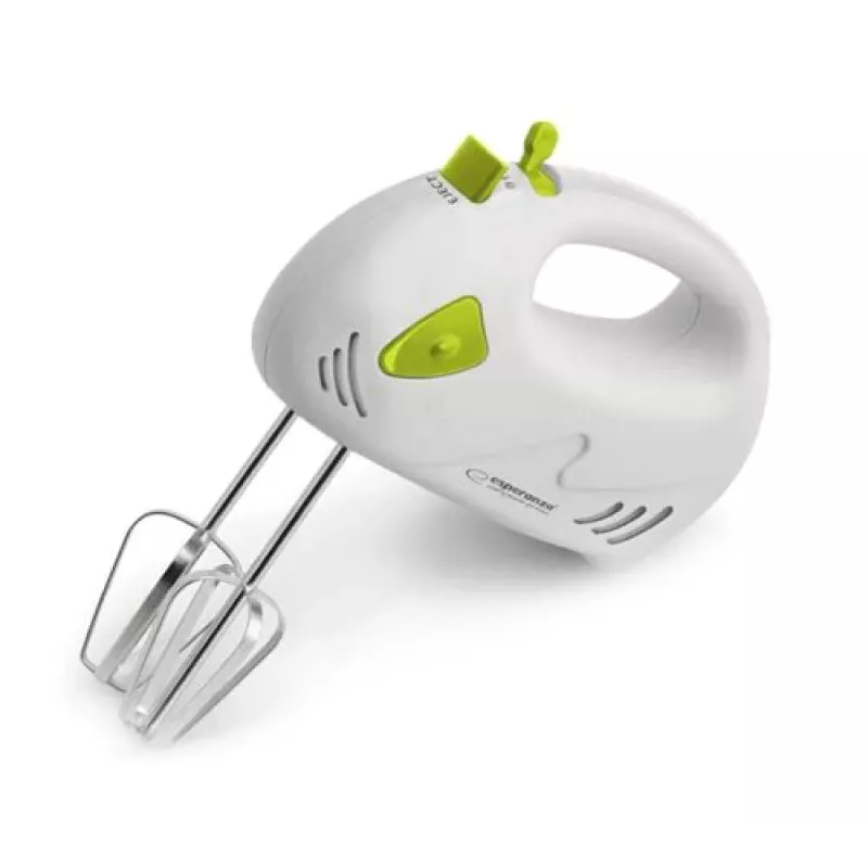 Ručný mixér ESPERANZA EKM007G — 150 W, 7 rýchlostí, metlička, ergonomická rukoväť, 1,1 m kábel, zelená/biela
