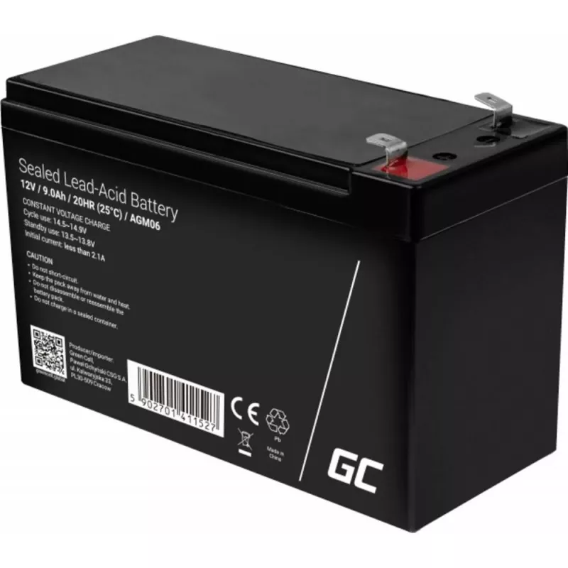 UPS batéria Green Cell AGM06 — 12 V 9 Ah olovená (VRLA) 95 × 151 × 65 mm, 2,3 kg