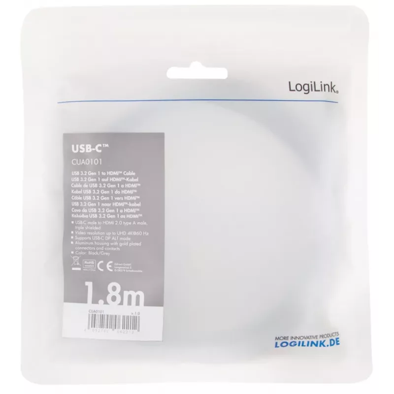 LogiLink CUA0101 USB 3.2 Gen1 Type-C na HDMI-A kábel 1,8 m čierna sivá