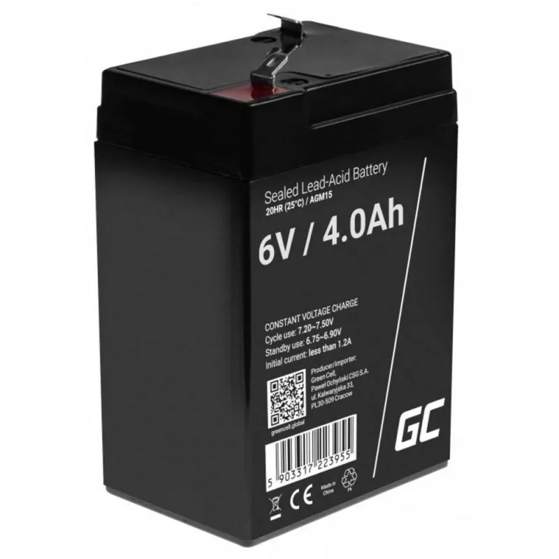 UPS batéria Green Cell AGM15, 6 V, 4 Ah, uzavretá olovená batéria (VRLA), čierna, 680 g