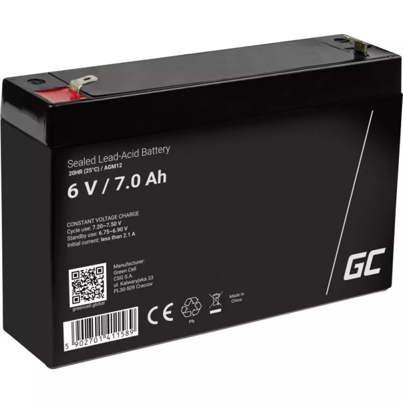 Nabíjateľná uzavretá olovená batéria Green Cell AGM12 6 V 7000 mAh čierna