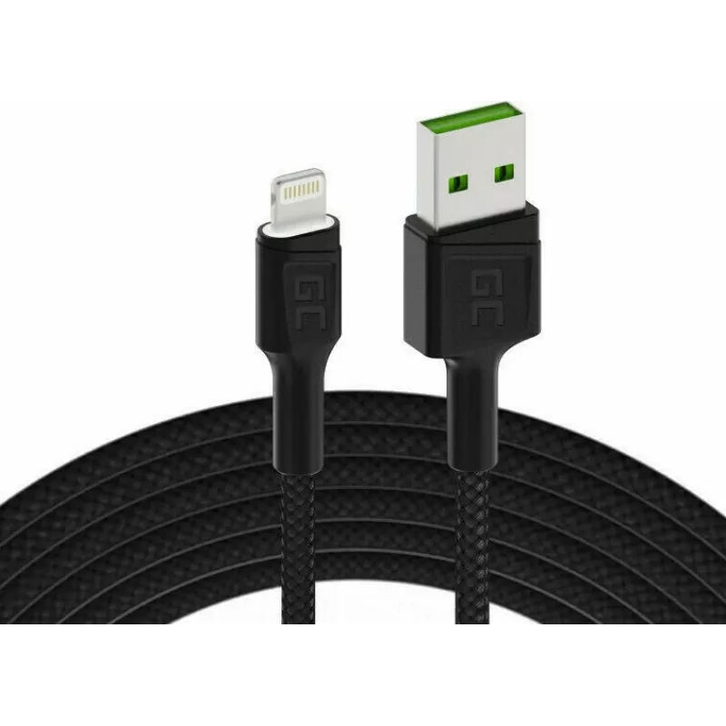 Lightning na USB-A kábel Green Cell KABGC12, 2 m, Lightning – USB A, čierny