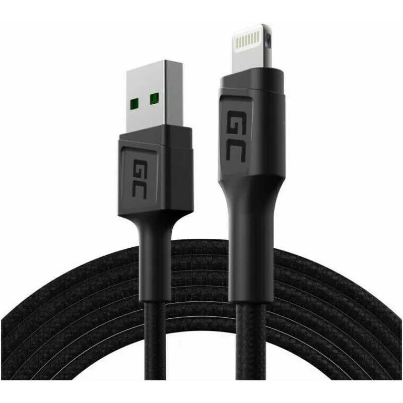 Lightning kábel Green Cell KABGC18 — 2 m, Lightning na USB-A, čierny