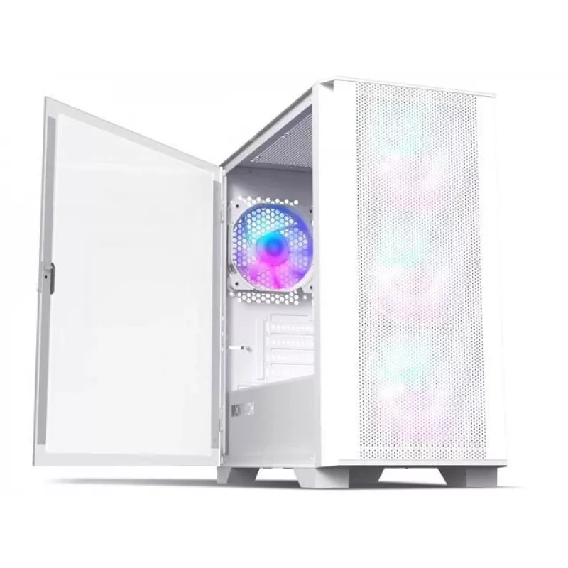 Montech AIR 100 ARGB MICRO-ATX veža so štyrmi predinštalovanými ARGB ventilátormi, ultra-minimalistický dizajn, jemný mesh predný panel, vysoký prietok vzduchu, jedinečná strana