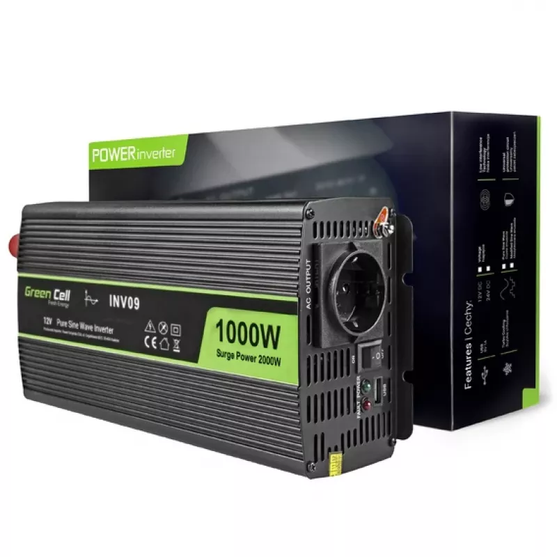 Green Cell INV09 menič napätia auto 1000 W čierny