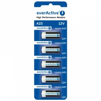 Alkalická sada batérií everActive A23 12V, 5 kusov blister — pre diaľkové ovládače a malú elektroniku