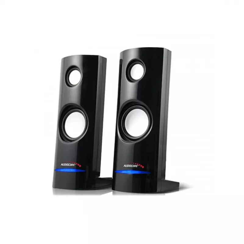 Káblový 2-pásmový PC reproduktor Audiocore AC860, 2.0 kanály, 4 W RMS, USB napájanie, 3,5 mm vstup, čierny