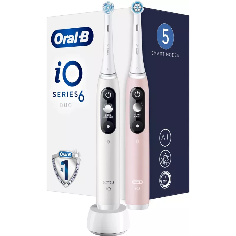 Braun Oral-B iO Series 6 Duo elektrická zubná kefka 2 balenie biela/ružová