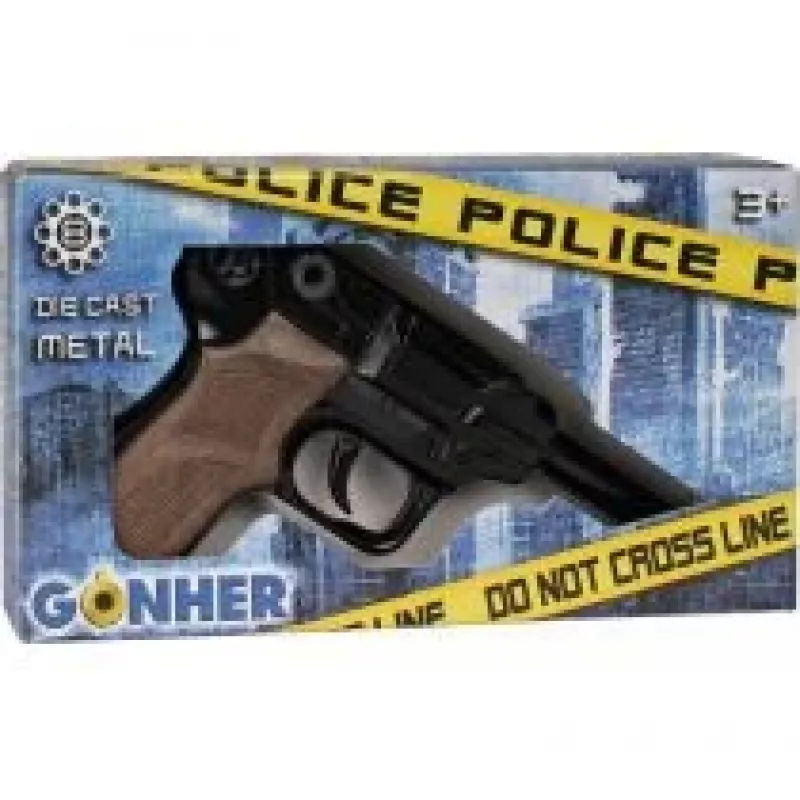 Kovový hračkársky policajný revolver Gonher 8-ranný, kovová konštrukcia, model 258441