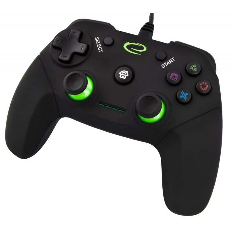Esperanza EGG110K Vanquisher drôtový USB gamepad pre PC/PS3, s vibráciami, 12 tlačidiel, 2 analógové páčky, čierno-zelený