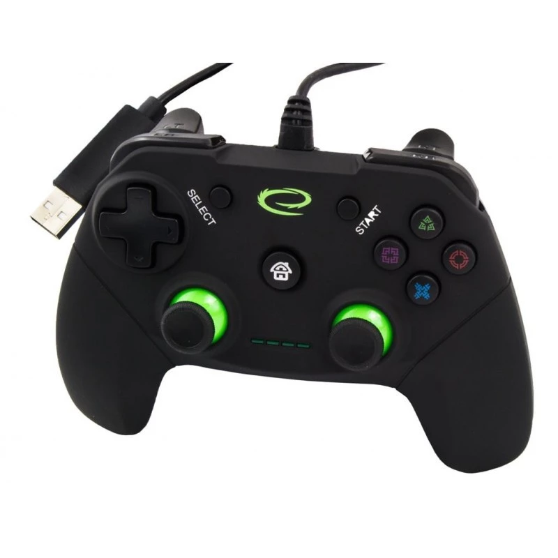 Esperanza EGG110K Vanquisher drôtový USB gamepad pre PC/PS3, s vibráciami, 12 tlačidiel, 2 analógové páčky, čierno-zelený