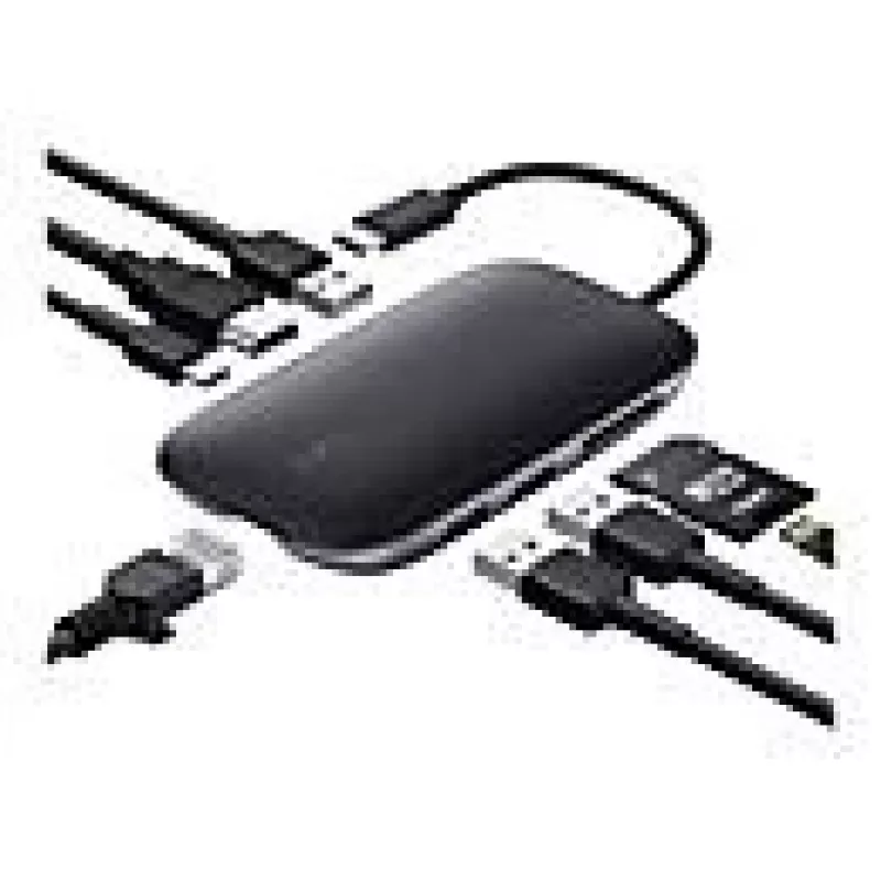 AUKEY CB-C71 USB-C hub 8 v 1, 3x USB-A 3.0, HDMI 4K@30Hz, Gigabit RJ45, SD/microSD, USB-C PD 100 W, kábel 0,15 m, hliník, čierny