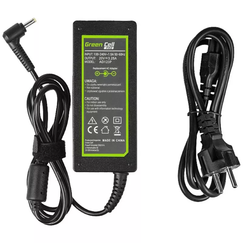 Napájací zdroj Green Cell AD123P 65 W 20 V 3,25 A pre Lenovo, pre interiér, čierny, 2 m kábel