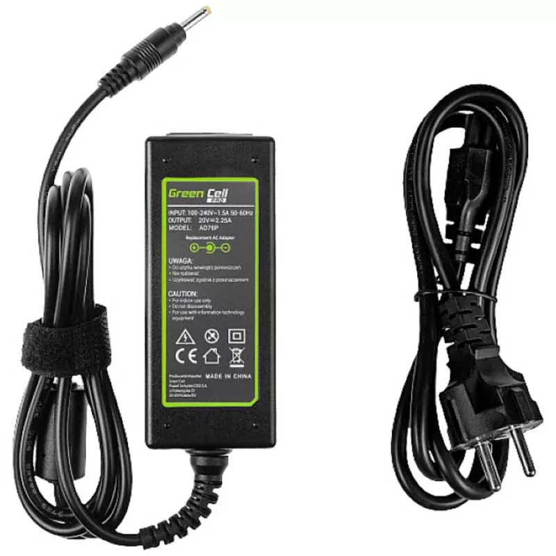 Napájací zdroj Green Cell AD76P 45W pre Lenovo notebooky, 20V 2,25A, AC-DC, 100–240V vstup, čierny