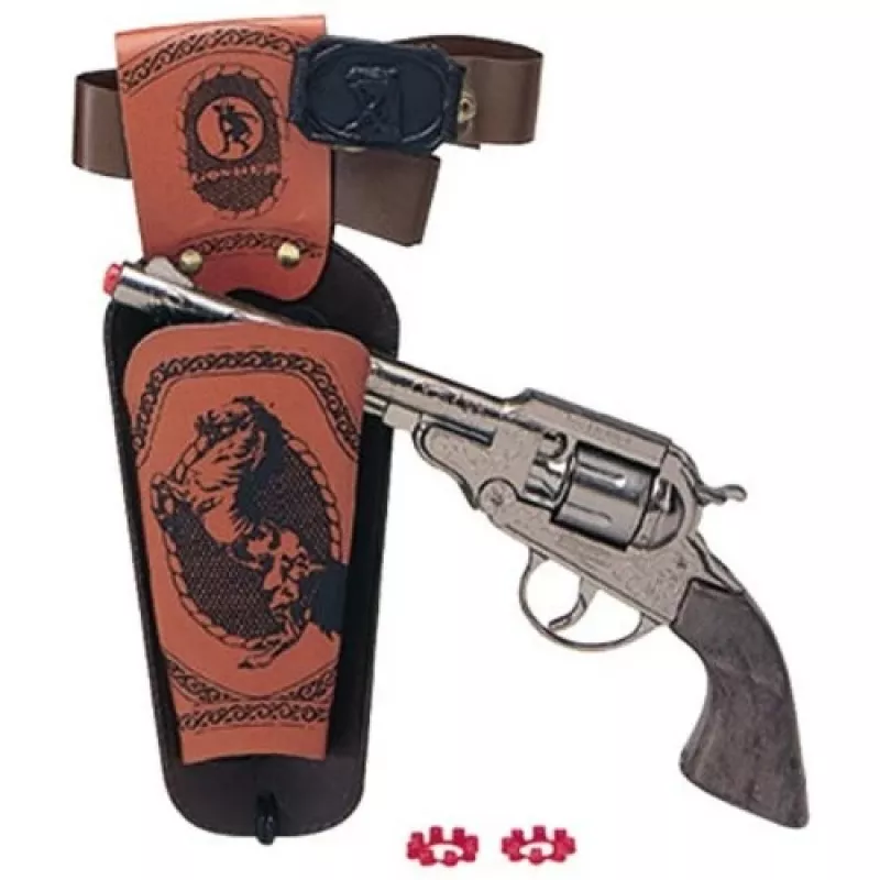 Hračkárska kovová kovbojská revolver Pulio 155150/0 s odnímateľným puzdrom, replika Single-Action
