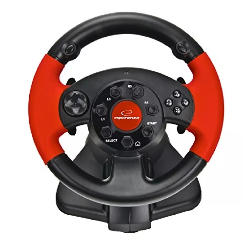 Volant ESPERANZA EG103 herný ovládač — PC/PS2/PS3, 13 tlačidiel, vibrácie, akcelerometer, čierny/červený