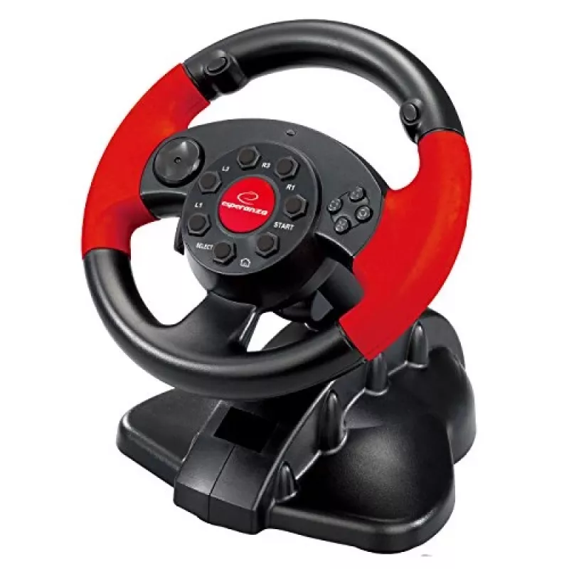 Volant ESPERANZA EG103 herný ovládač — PC/PS2/PS3, 13 tlačidiel, vibrácie, akcelerometer, čierny/červený
