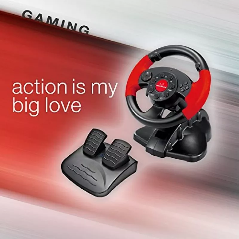 Volant ESPERANZA EG103 herný ovládač — PC/PS2/PS3, 13 tlačidiel, vibrácie, akcelerometer, čierny/červený