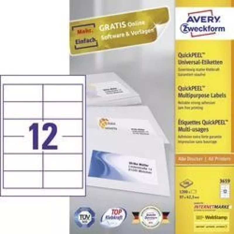 Avery 3659 Samolepiace etikety obdĺžnikové permanentné biele 1200 ks