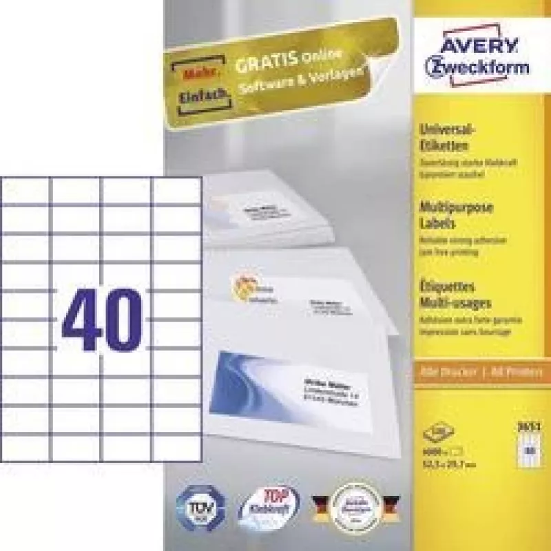 Avery Zweckform 3651 Univerzálne etikety 52,5 x 29,7 mm 100 listov biele