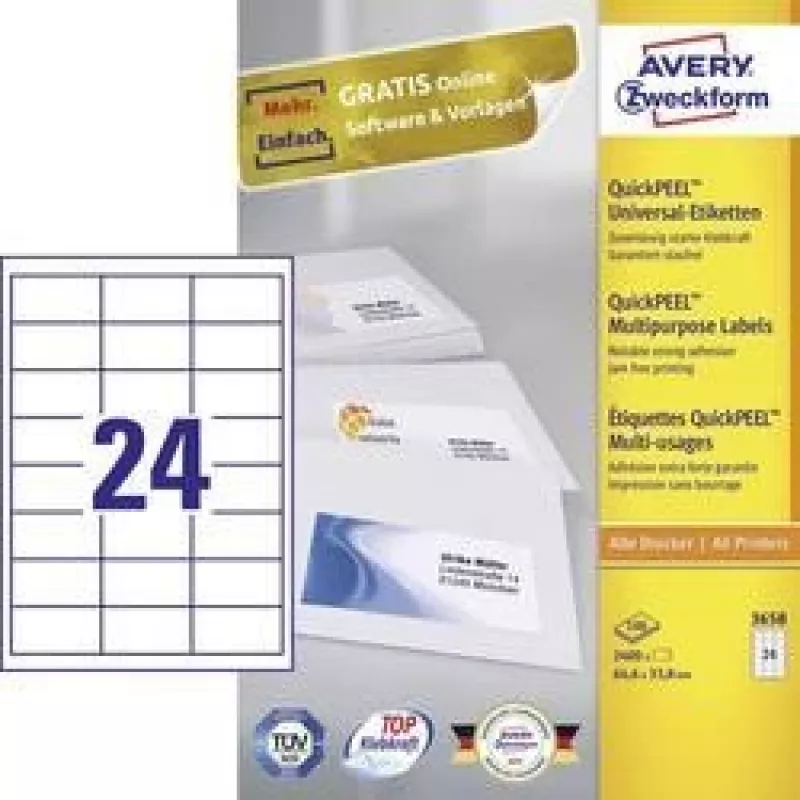 Avery - Etikety - biele - A4 (210 X 297 Mm) - 100 ks. 24) (3658)