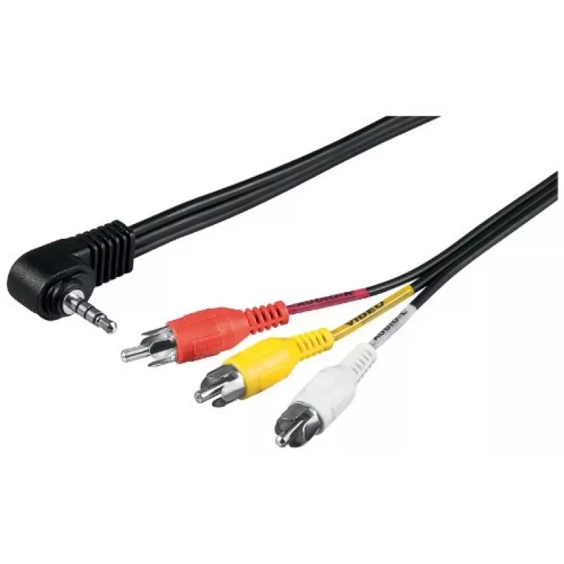 Wentronic Goobay 3,5 mm jack/RCA adaptérový kábel, 1,5 m – 3,5 mm jack konektor samec (4-pólový, stereo) 90° > 3x RCA konektor samec (50209)