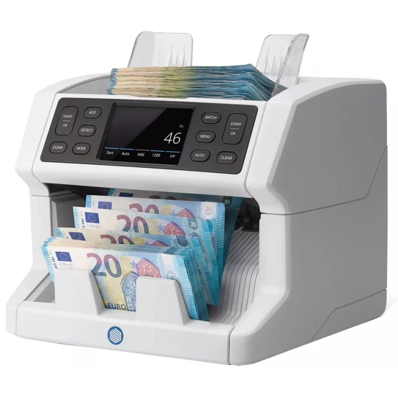Safescan 2850 počítačka bankoviek s detekciou falzifikátov (UV, magnetická, veľkosť), 1500 bankoviek/min, dotykový displej, biela