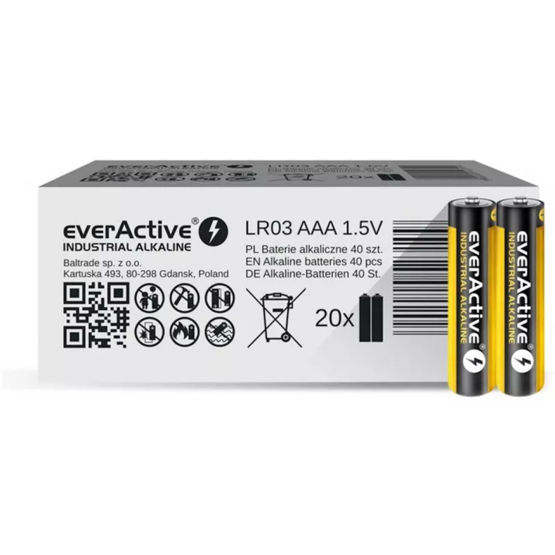 Jednorazová alkalická batéria everActive EVLR03S2IK AAA 1,5 V, 40 ks, 5 rokov trvanlivosti