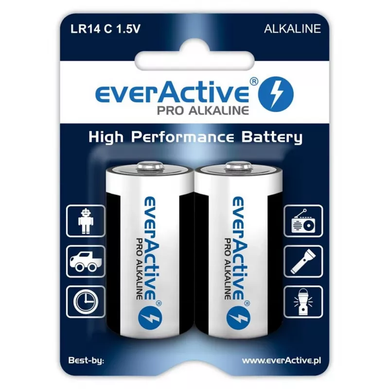 Alkalické batérie everActive Pro LR14 C 1,5 V 8000 mAh — 2 ks