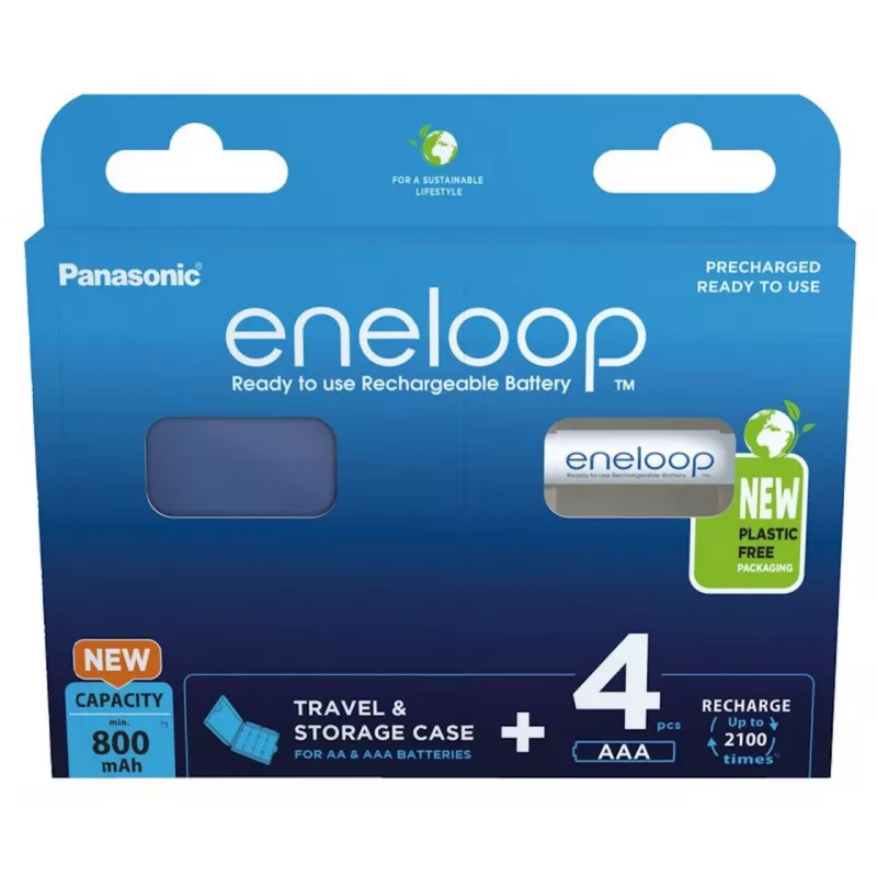Nabíjacie batérie PANASONIC ENELOOP AAA 800 mAh 4 ks + puzdro (BK-4MCDE/4CP+CASE)