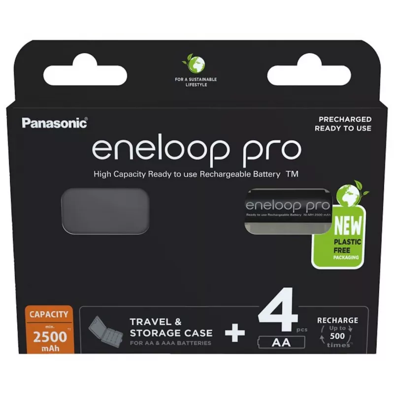 Akumulátory PANASONIC ENELOOP PRO AA 2500 mAh 4 ks + puzdro (BK-3HCDE/4CP+CASE)