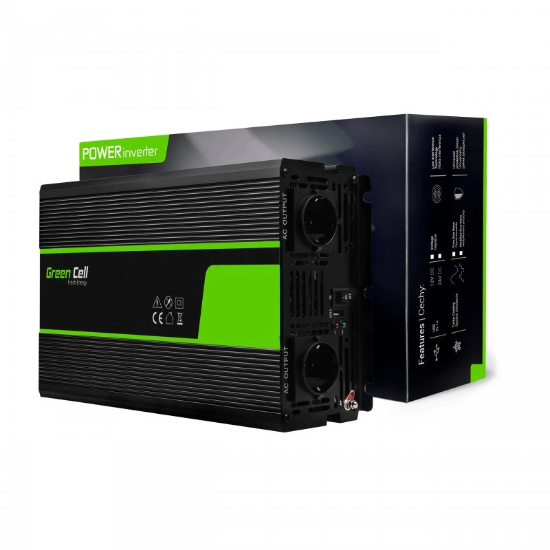 Menič napätia Green Cell INV10 2000 W, 12 V DC na 230 V AC, výstup Type-C, 50 Hz, čierna