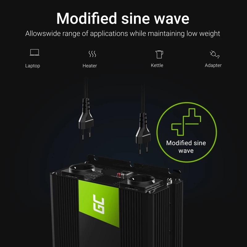 Menič napätia Green Cell INV10 2000 W, 12 V DC na 230 V AC, výstup Type-C, 50 Hz, čierna