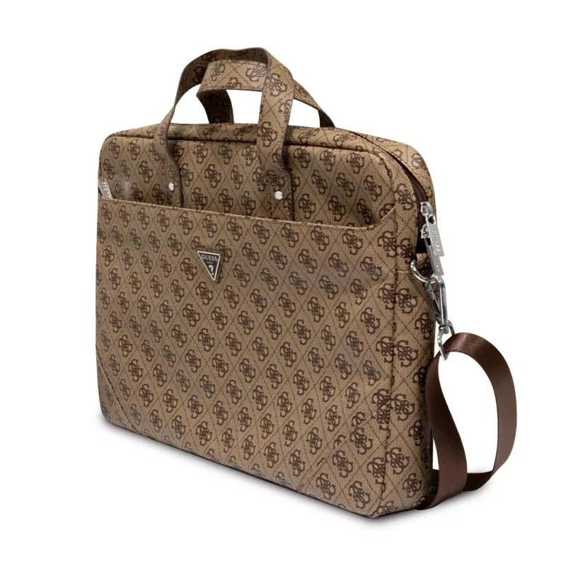 Taška na notebook GUESS GUCB15P4TW 16 palcov hnedá Saffiano s 4G trojuholníkovým logom