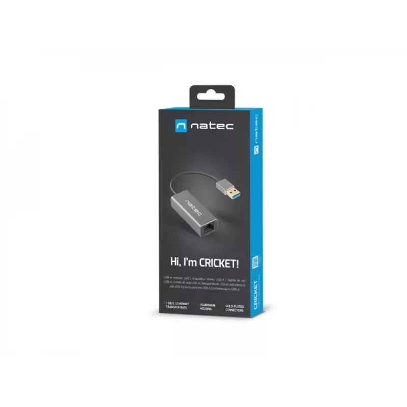 Natec Cricket NNC-1924 ethernetový adaptér USB 3.0 Type-A na RJ45, 1000 Mbit/s, kábel 15 cm, čierny