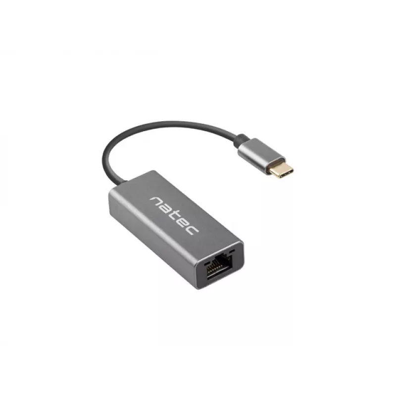 Natec Cricket NNC-1925 ethernetový adaptér USB-C 3.1 Gen 1 na RJ45, 1000 Mbit/s, kábel 15 cm, hliník, sivý