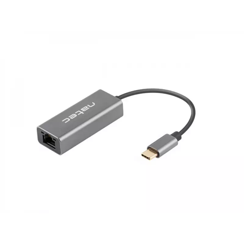 Natec Cricket NNC-1925 ethernetový adaptér USB-C 3.1 Gen 1 na RJ45, 1000 Mbit/s, kábel 15 cm, hliník, sivý
