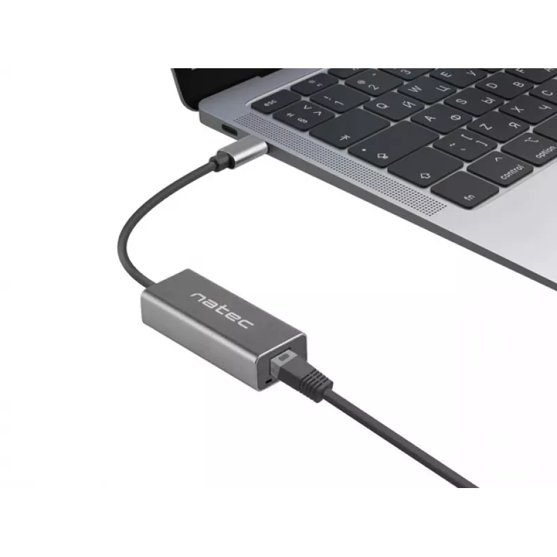 Natec Cricket NNC-1925 ethernetový adaptér USB-C 3.1 Gen 1 na RJ45, 1000 Mbit/s, kábel 15 cm, hliník, sivý