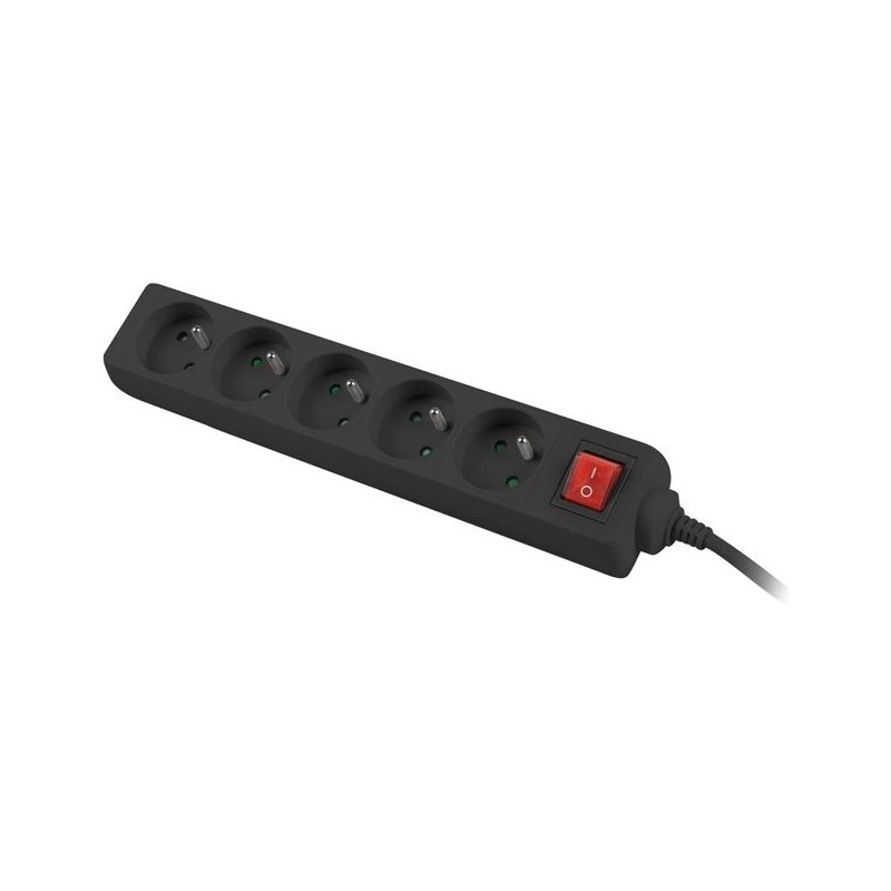 Predlžovací prívod Lanberg PS1-05E-0300-BK, 5 zásuviek, 3 m, čierny, s vypínačom