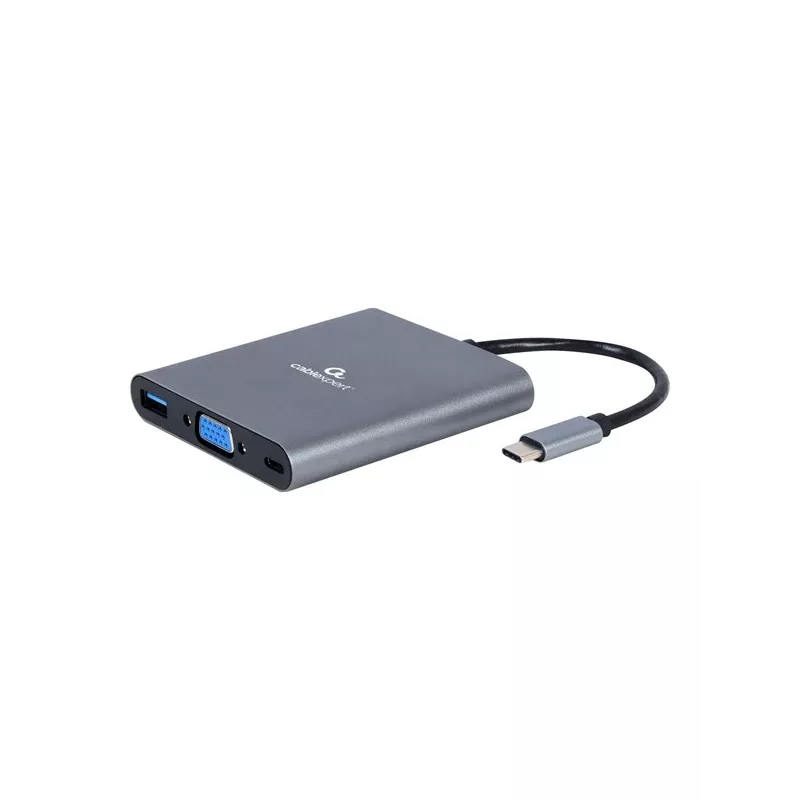Gembird A-CM-COMBO6-01 viacportový adaptér USB-C 6v1, USB 3.1 Gen 1, HDMI 4K, VGA, PD 60 W, čítačka kariet SD/microSD, audio 3,5 mm, sivý