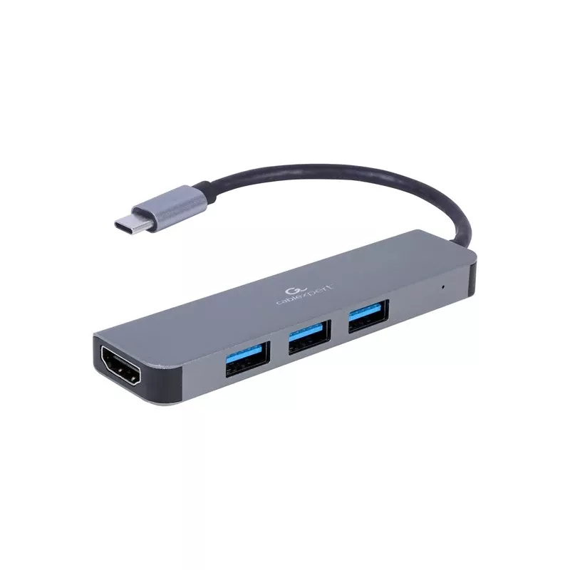 USB-C dokovacia stanica pre notebook GEMBIRD A-CM-COMBO2-01 — USB 3.2 Gen 1 Type-C, 3× USB-A, 1× HDMI, sivá