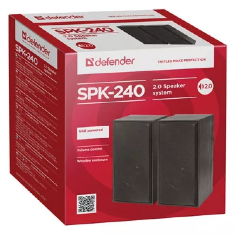 DEFENDER SPK-240 káblové stolové reproduktory, 2.0, 6 W RMS, USB napájanie, 3,5 mm, čierne