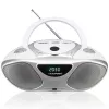 CD rekordér BLAUPUNKT BB14WH — CD rekordér s prehrávaním MP3, USB, LCD, hodiny, 2x1 W reproduktory, strieborná/biela