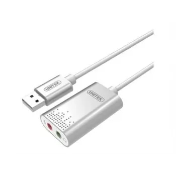 Audio konvertor Unitek Y-247A, strieborná, USB Type-A konektor, kompaktný 12×28×46 mm